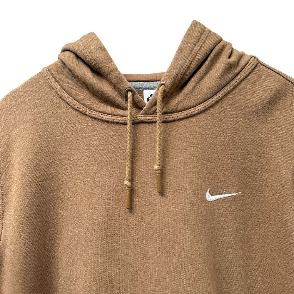 NIKE Hoodie Large Tan Pullover Cotton Blend Sweatshirt Swoosh Logo - Picture 2 of 8